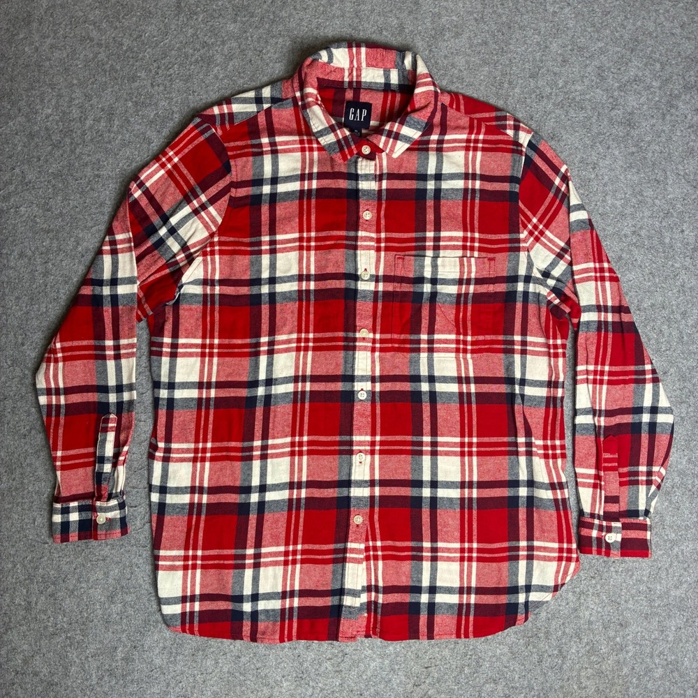 Gap Mens XL Red White Blue Plaid Flannel Button Down Shirt Long Sleeve Cotton